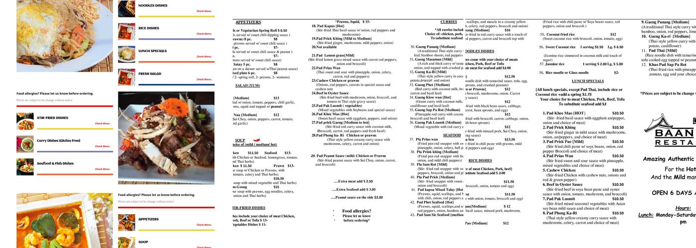 Baan Thai Restaurant Menu