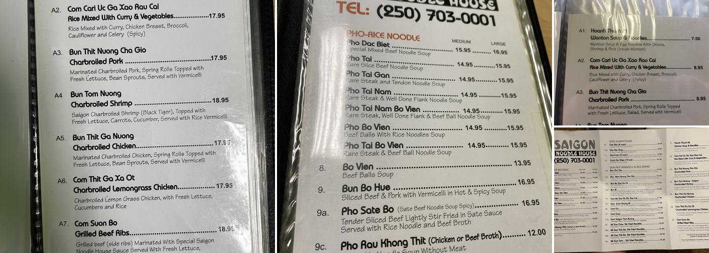 Saigon Noodle House Menu