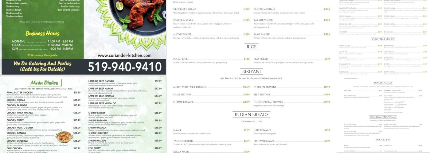 Coriander Kitchen Menu