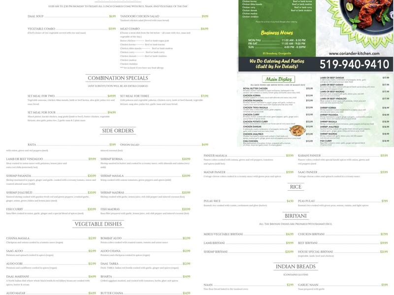 Coriander Kitchen Menu