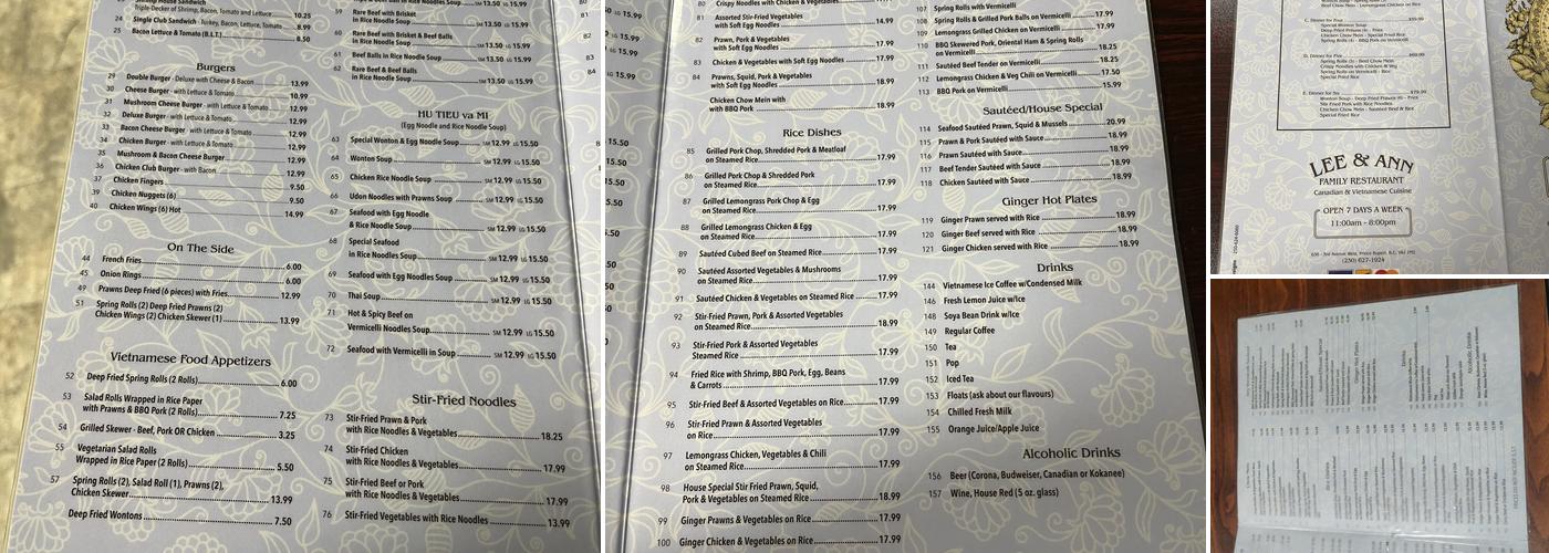 Lee & Ann's Menu