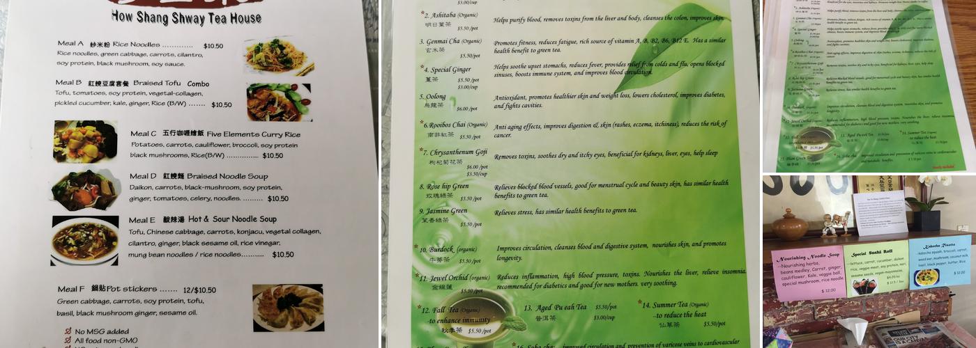 How Shang Shway Tea House Menu