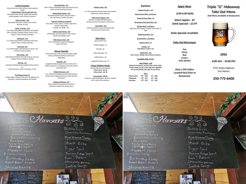 Triple G Hideaway Menu
