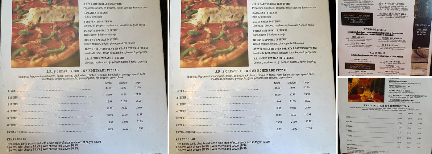 J R Bar-B-Q Ranch Menu