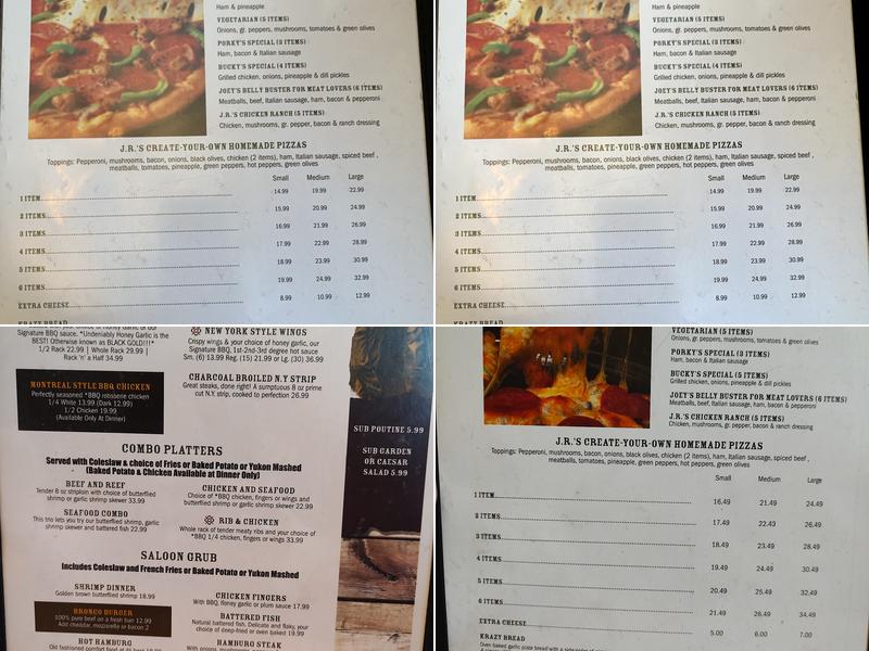 J R Bar-B-Q Ranch Menu