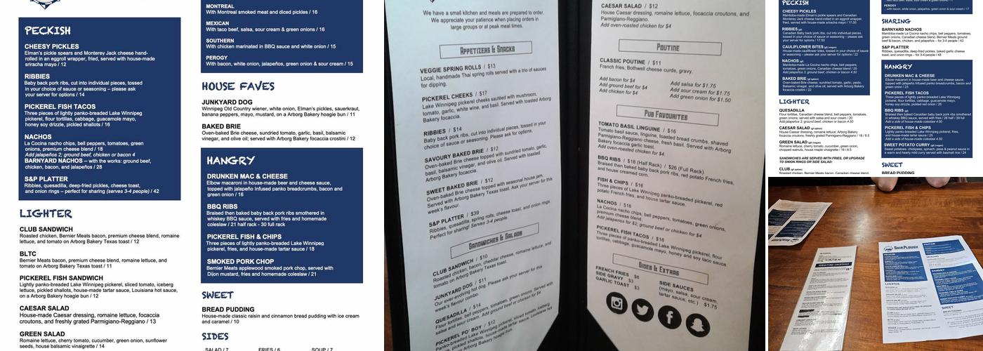 Ship & Plough Menu