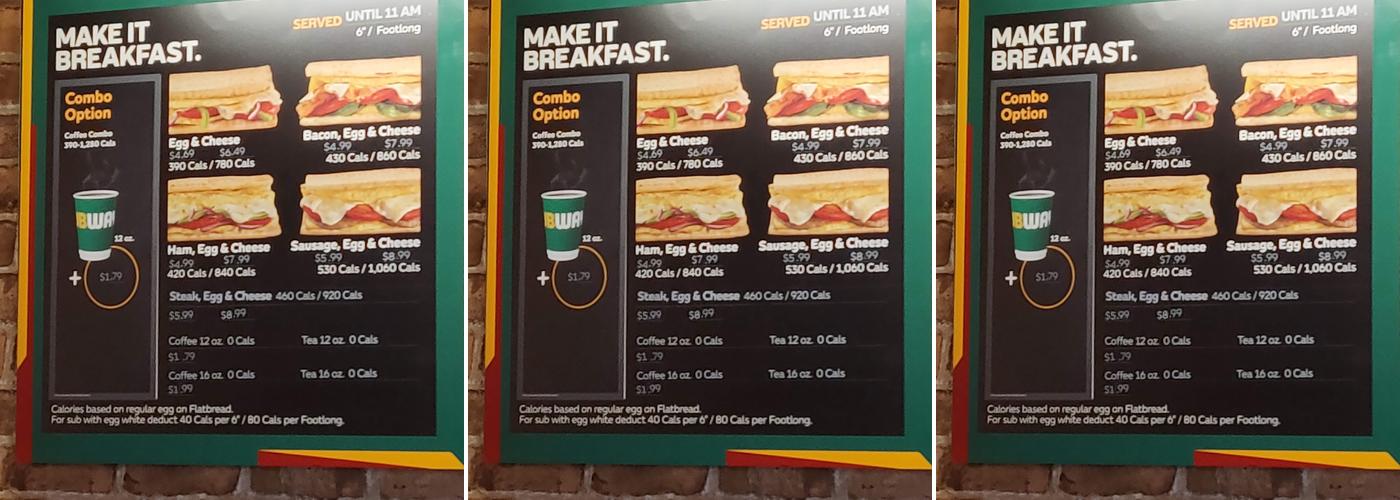 Subway Menu