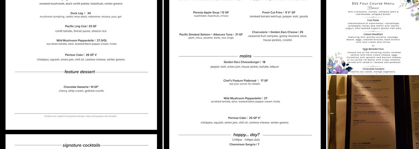 Chameleon Restaurant Menu