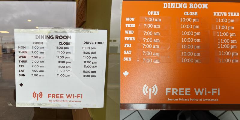 A&W Canada Menu