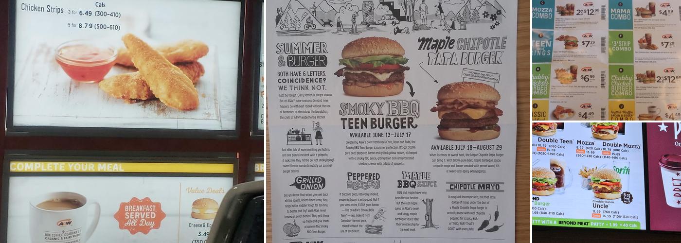 A&W Canada Menu