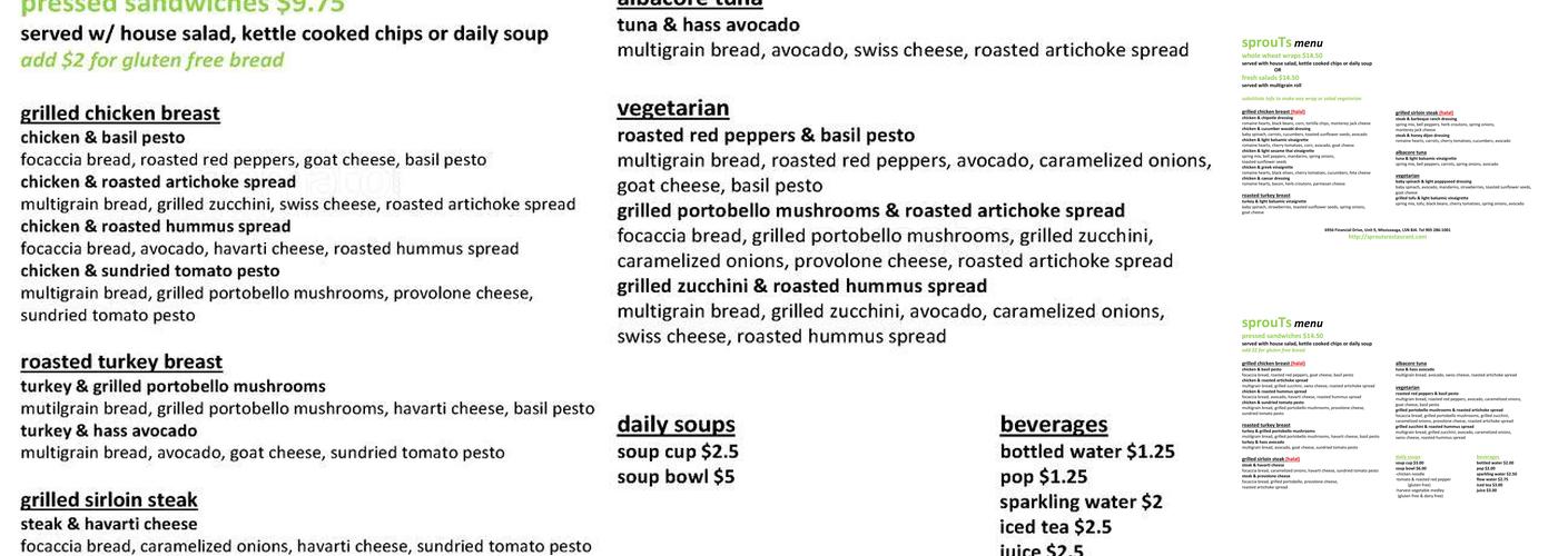 Sprouts Restaurant Menu