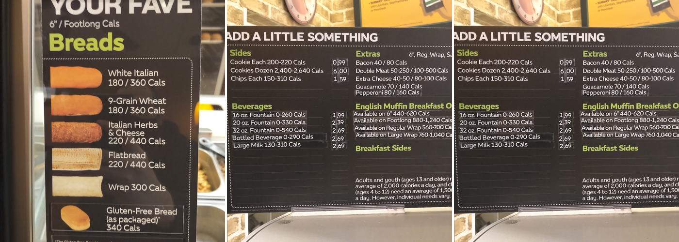 Subway Menu