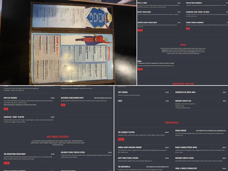 Sammy's Rec Room Menu