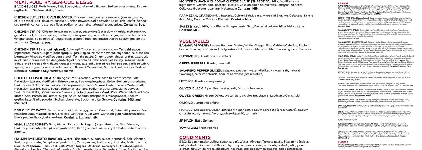 Subway Menu