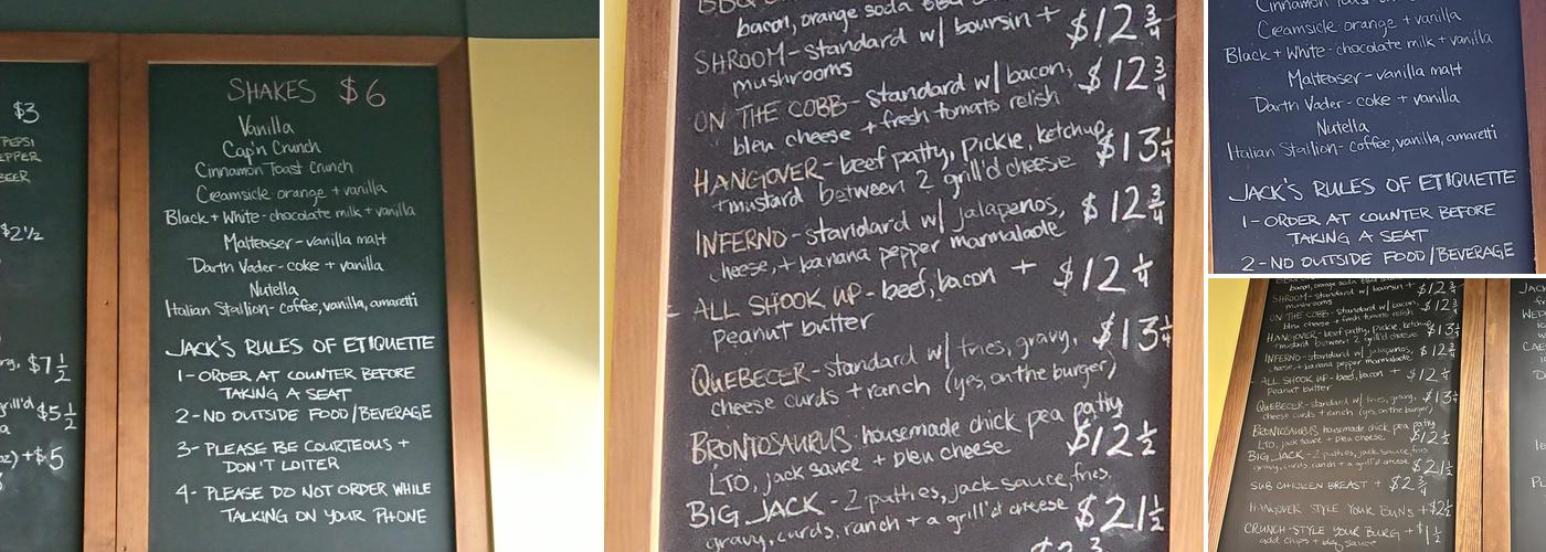 Jack's Burger Shack Menu