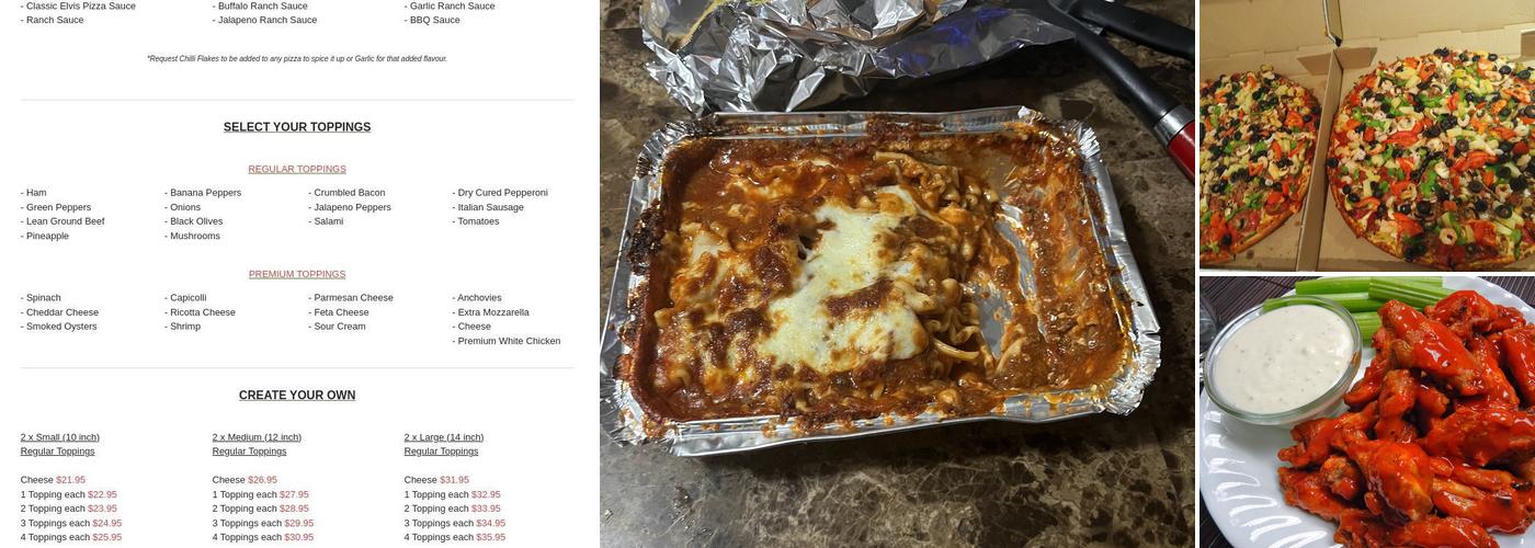 Elvis Pizza Menu