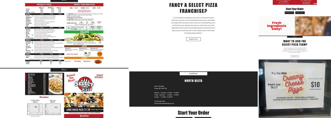 Select Pizza Menu