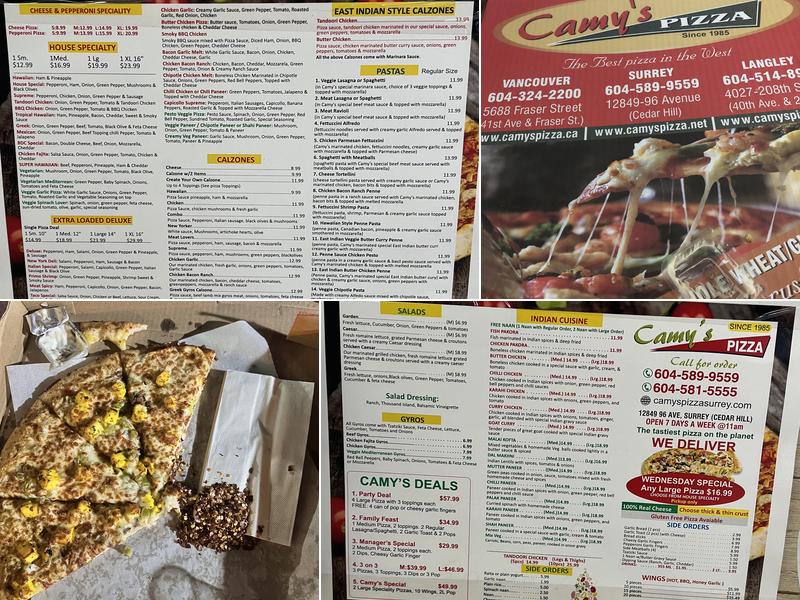 Camy's Pizza Menu