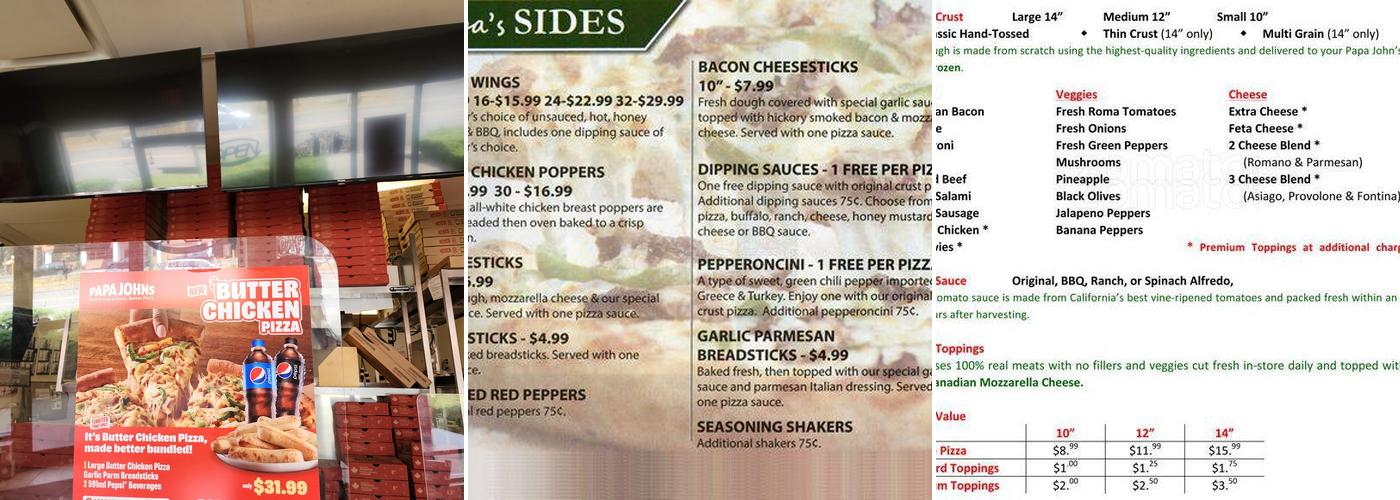 Papa Johns Pizza Menu