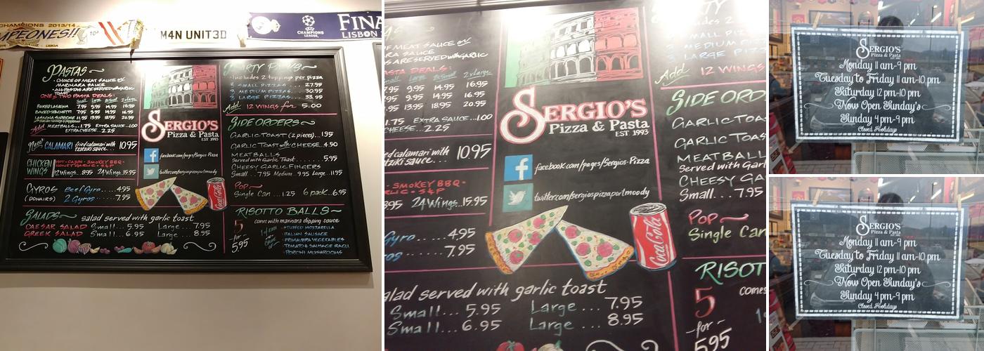 Sergio's Pizza Menu