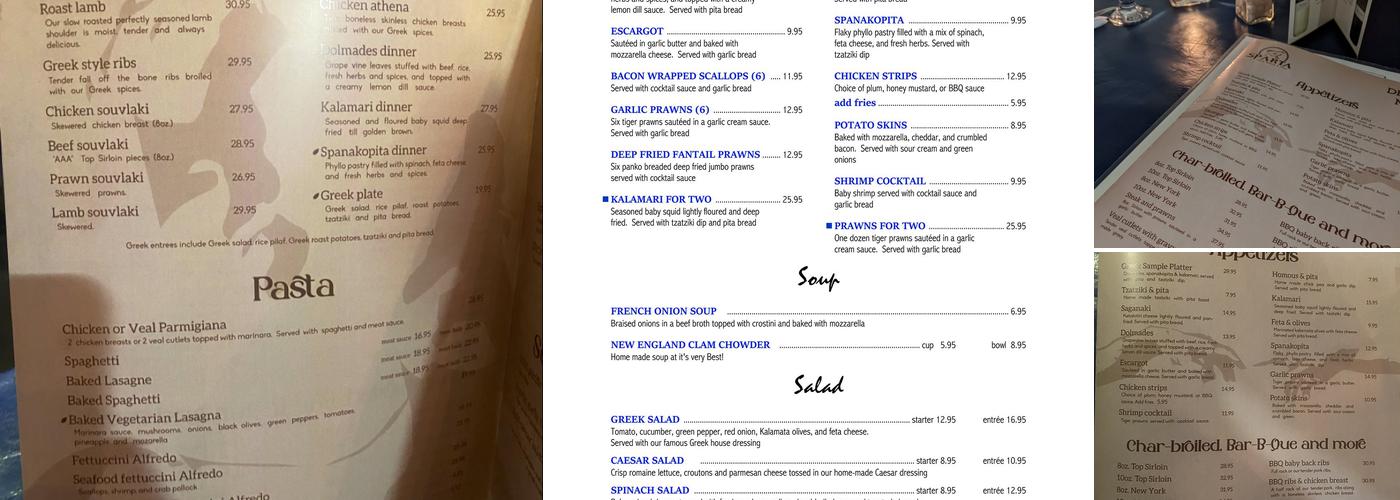 Sparta Greek Taverna and Pizza Menu
