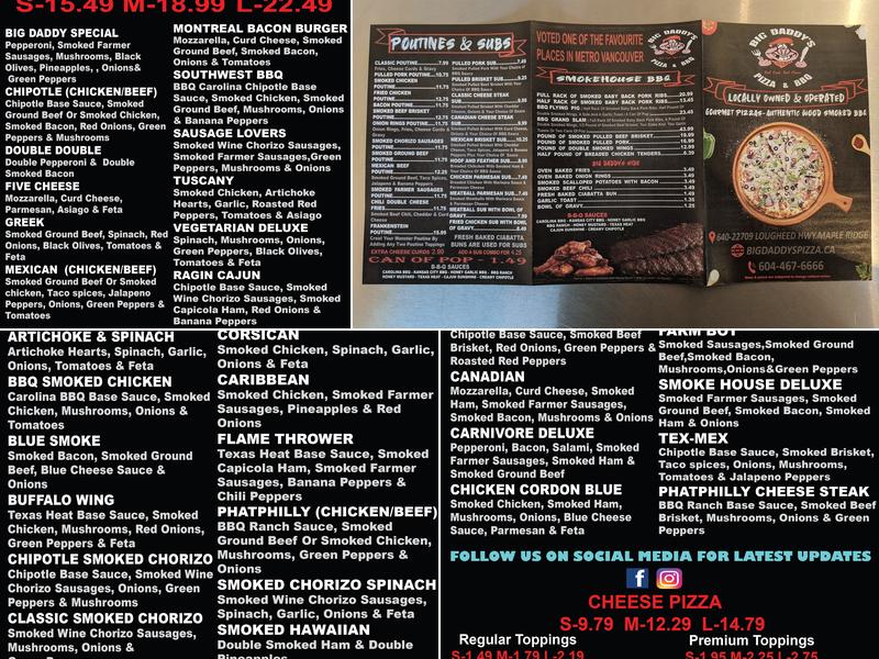 Big Daddy's Pizza, BBQ & Poutine Menu