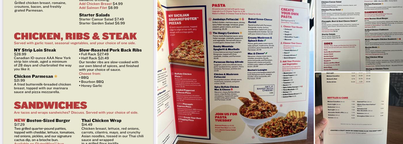 Boston Pizza Menu