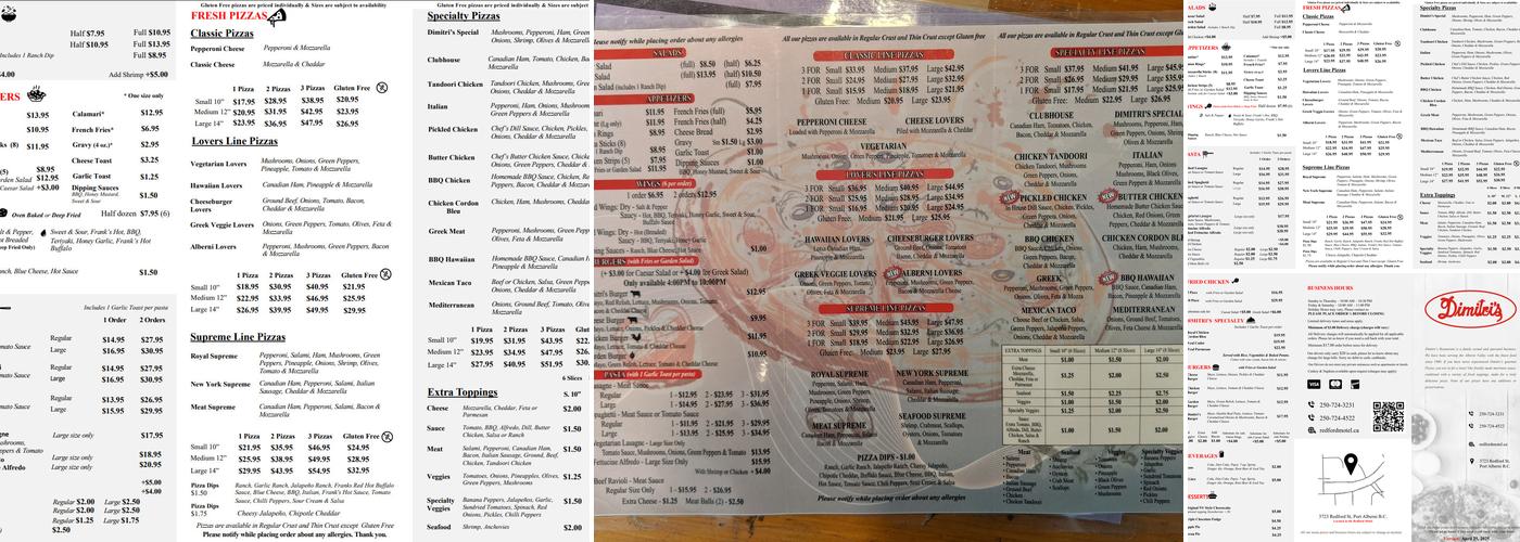 Dimitri's Restaurant Menu