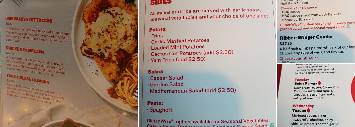 Boston Pizza Menu