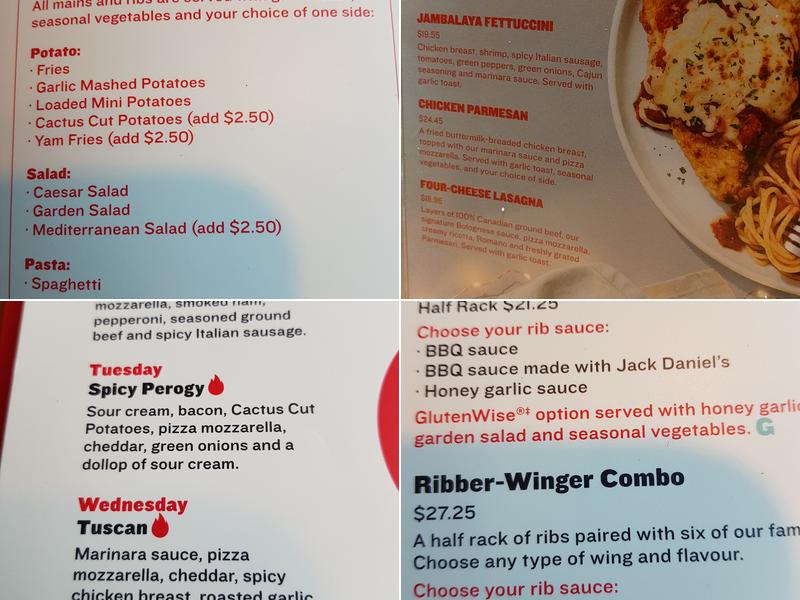 Boston Pizza Menu
