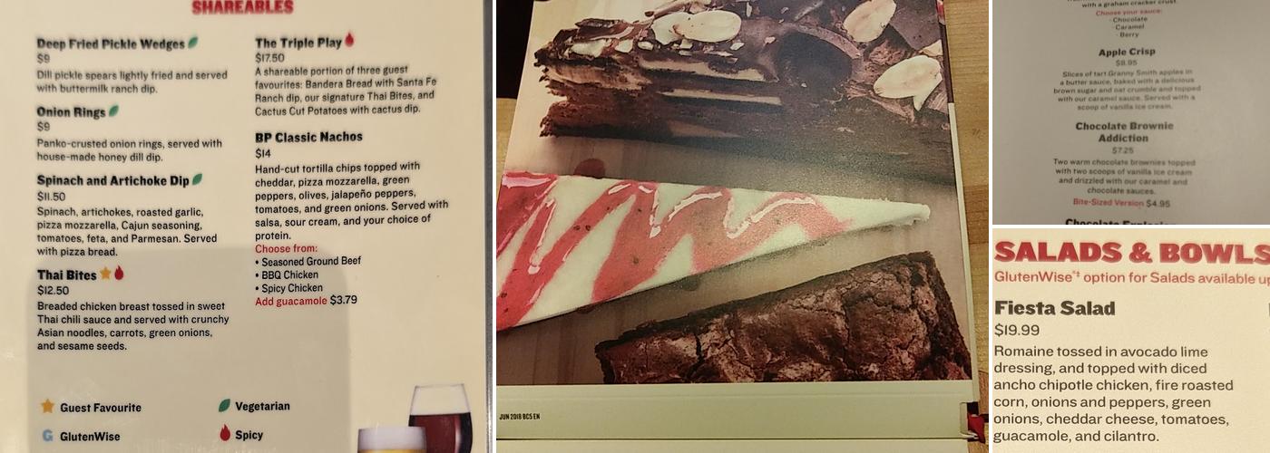 Boston Pizza Menu