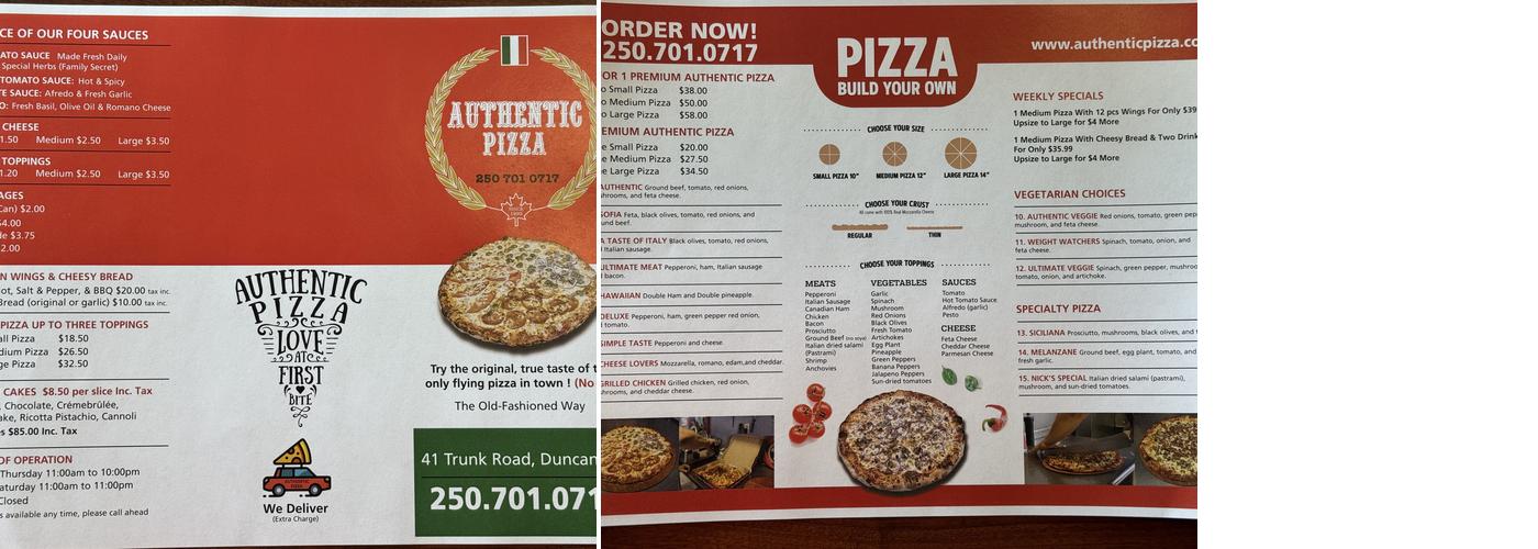 Authentic Pizza Menu