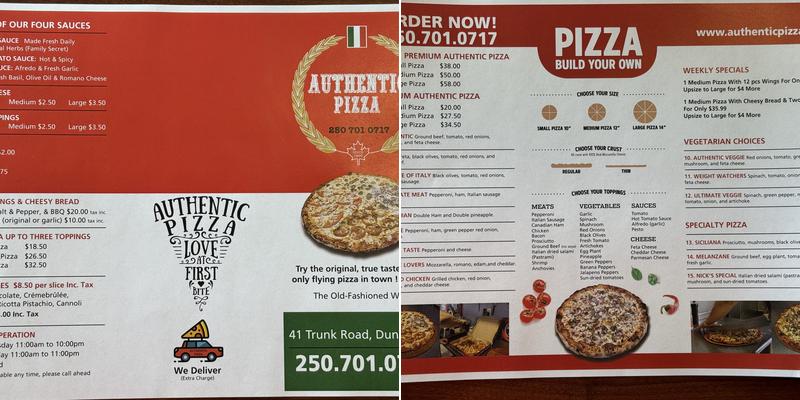 Authentic Pizza Menu