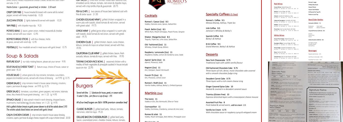 Romeo's Menu