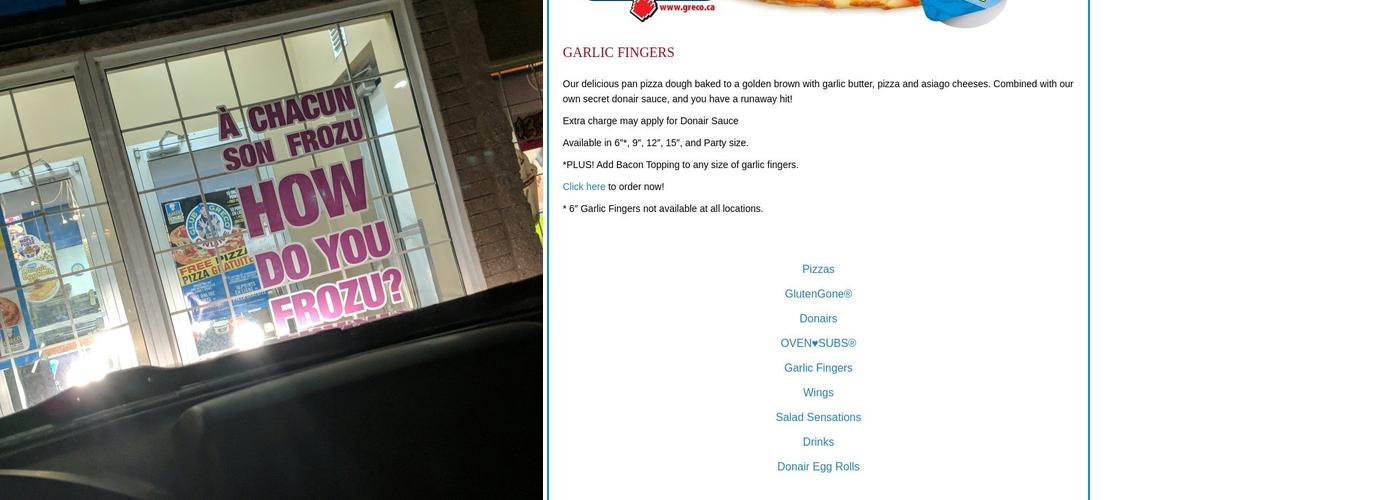 Greco Pizza Menu