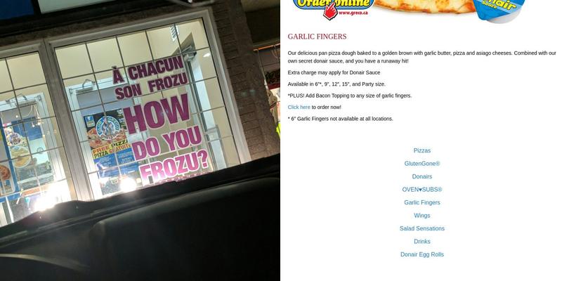 Greco Pizza Menu