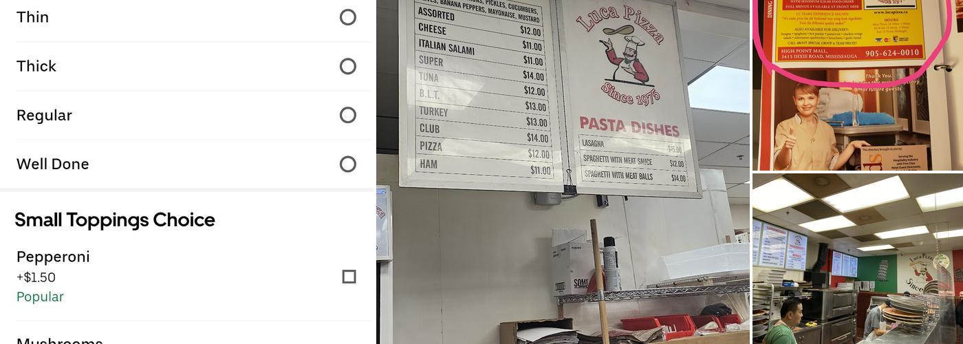 Luca Pizza Menu