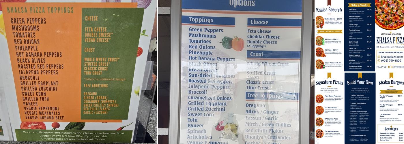 Khalsa Pizza Menu