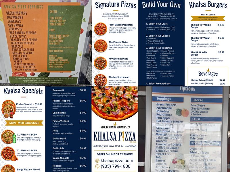 Khalsa Pizza Menu