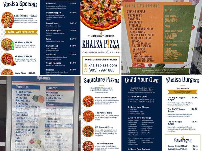 Khalsa Pizza Menu