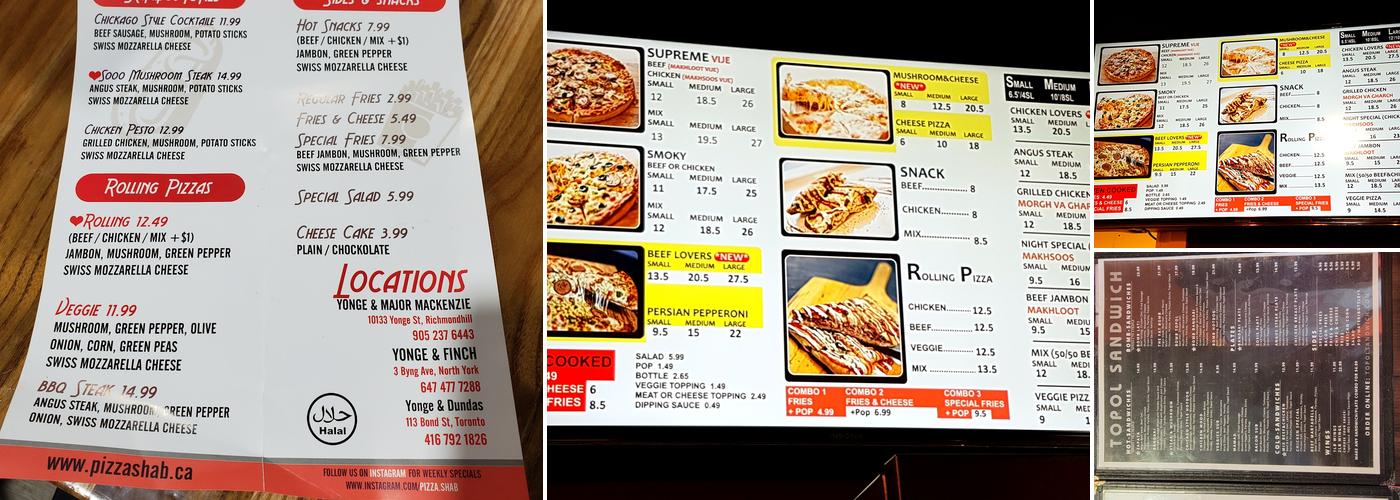 Pizza Shab Menu