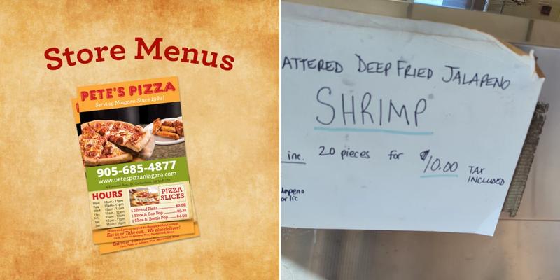 Pete's Pizza Menu