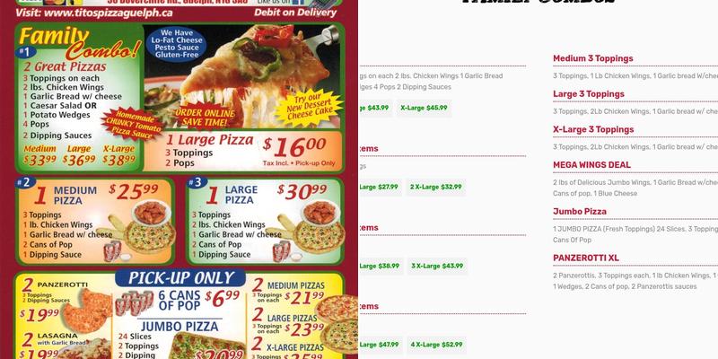 Tito's Pizza Menu