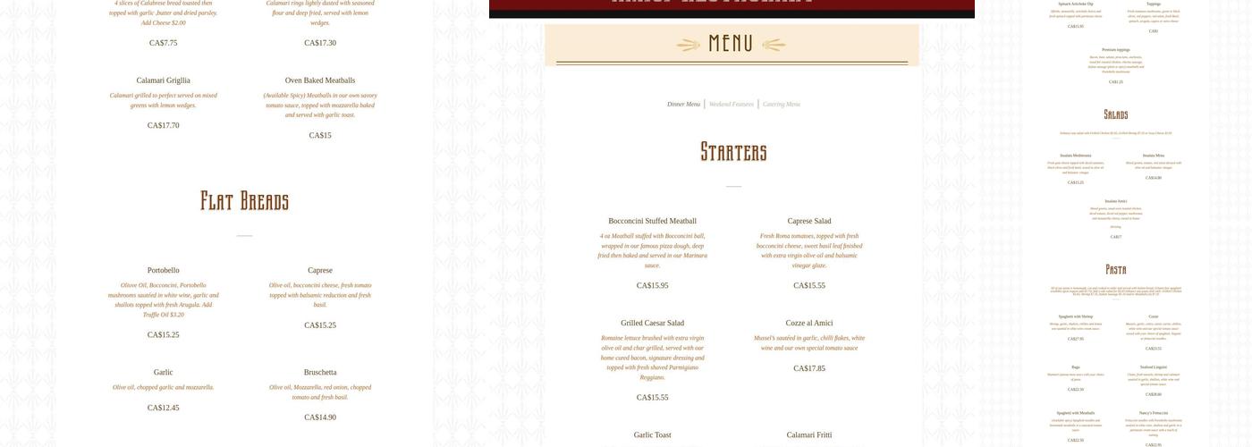Amici Restaurant Menu