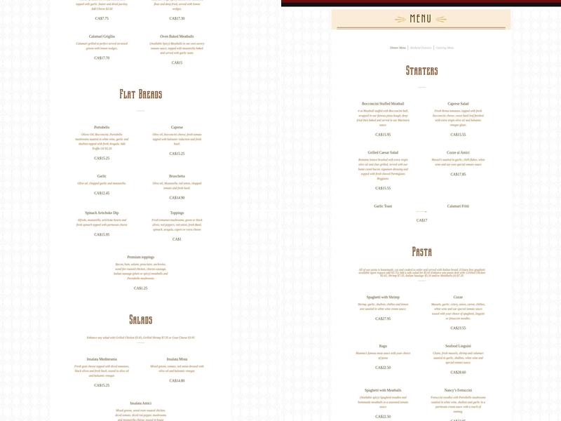 Amici Restaurant Menu