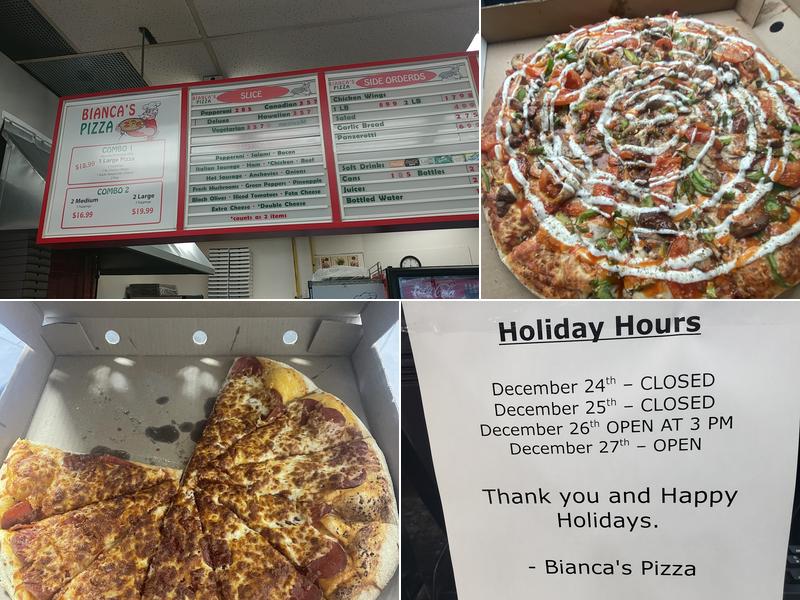 Bianca's Pizza Menu