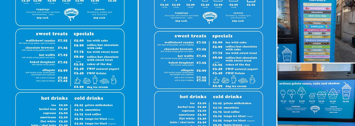 Cotts&Linz Ice Cream Cafe Menu