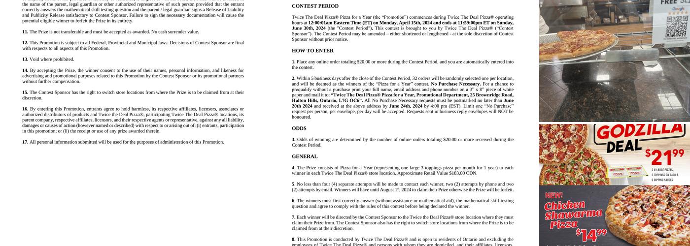 Twice The Deal Pizza Menu