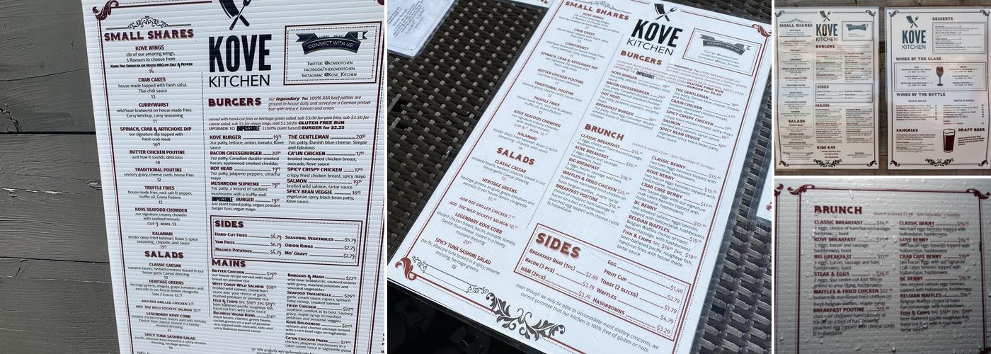 Kove Kitchen Menu