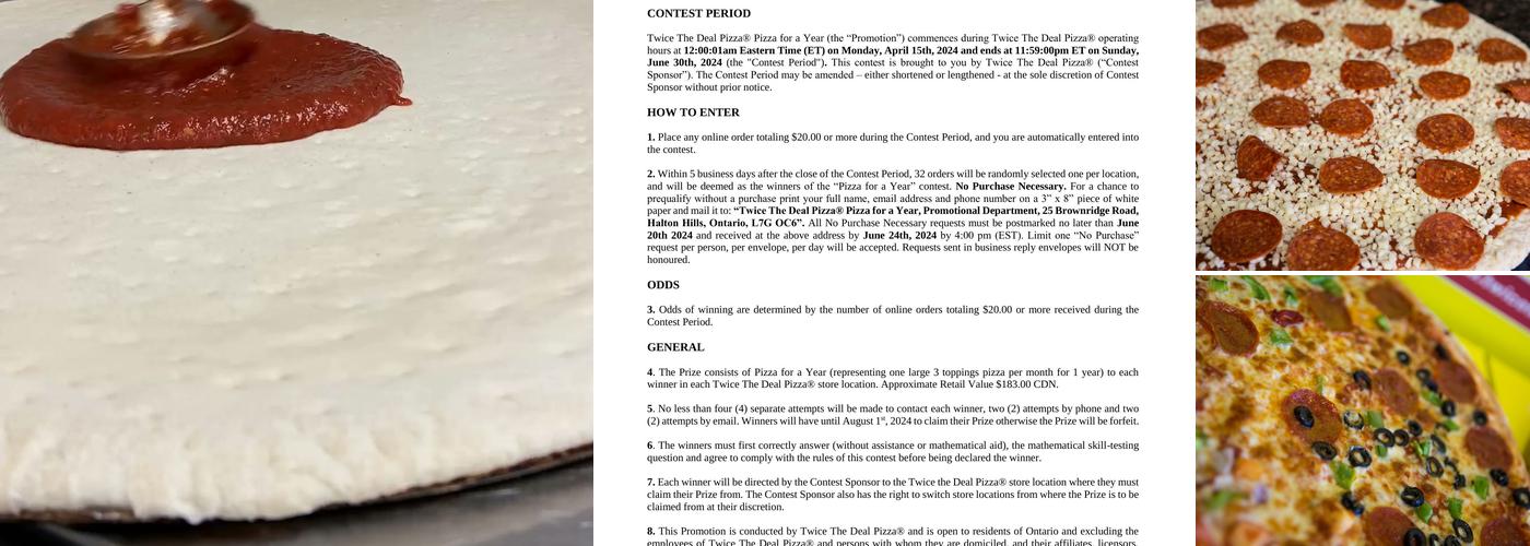 Twice The Deal Pizza Menu